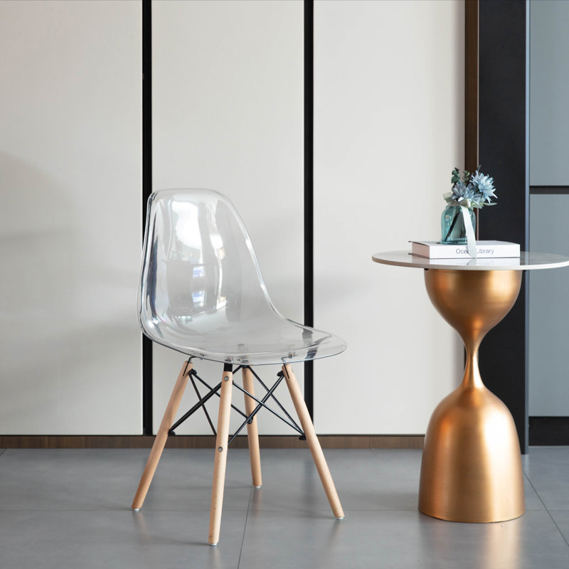 Jeomar Modern Dining Chair with Wooden Dowel Eiffel Legs Dsw Transparent Plastic Shell Accent Chair George Oliver Color Clear